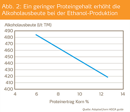 Alkoholausbeute und Proteingehalt bei Ethanol-Weizen