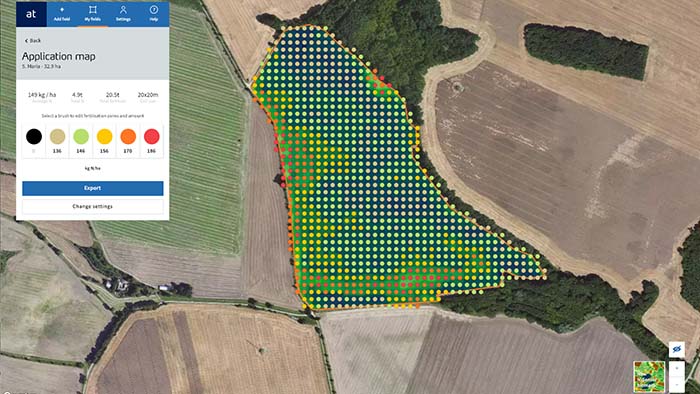 Bildschirmansicht Atfarm-Applikationskarte